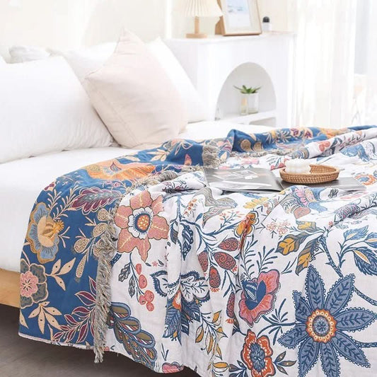 CottonBloom - Reversible Rustic Floral Cotton Blanket