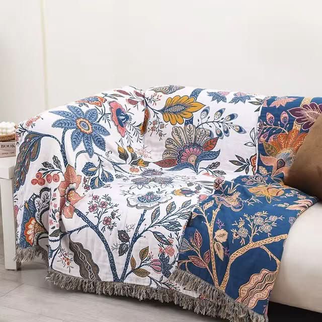 CottonBloom - Reversible Rustic Floral Cotton Blanket