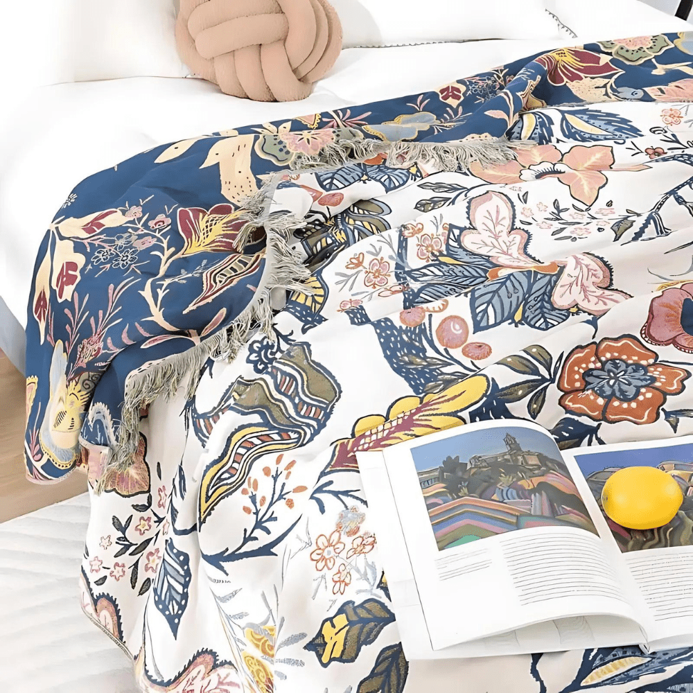 CottonBloom - Reversible Rustic Floral Cotton Blanket