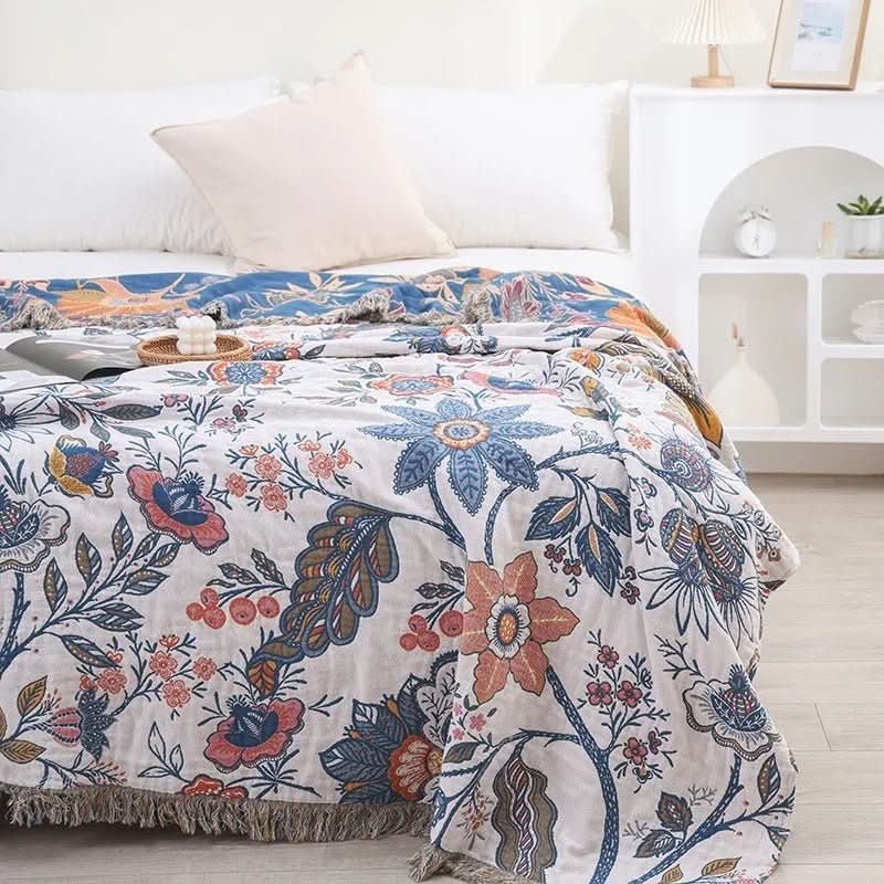 CottonBloom - Reversible Rustic Floral Cotton Blanket