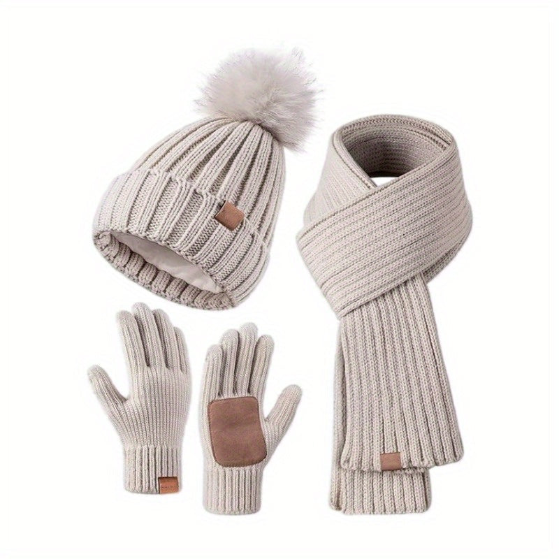 Cozy 3-Piece Winter Knit Set with Touchscreen Gloves