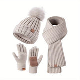 Cozy 3-Piece Winter Knit Set with Touchscreen Gloves