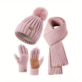 Cozy 3-Piece Winter Knit Set with Touchscreen Gloves