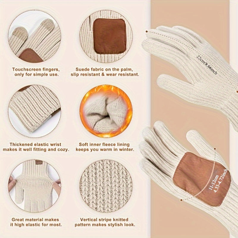 Cozy 3-Piece Winter Knit Set with Touchscreen Gloves