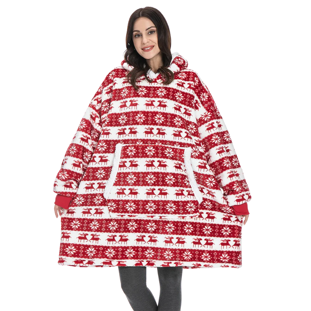 Cozy Giant Blanket Hoodie - Soft Flannel & Sherpa Fabric