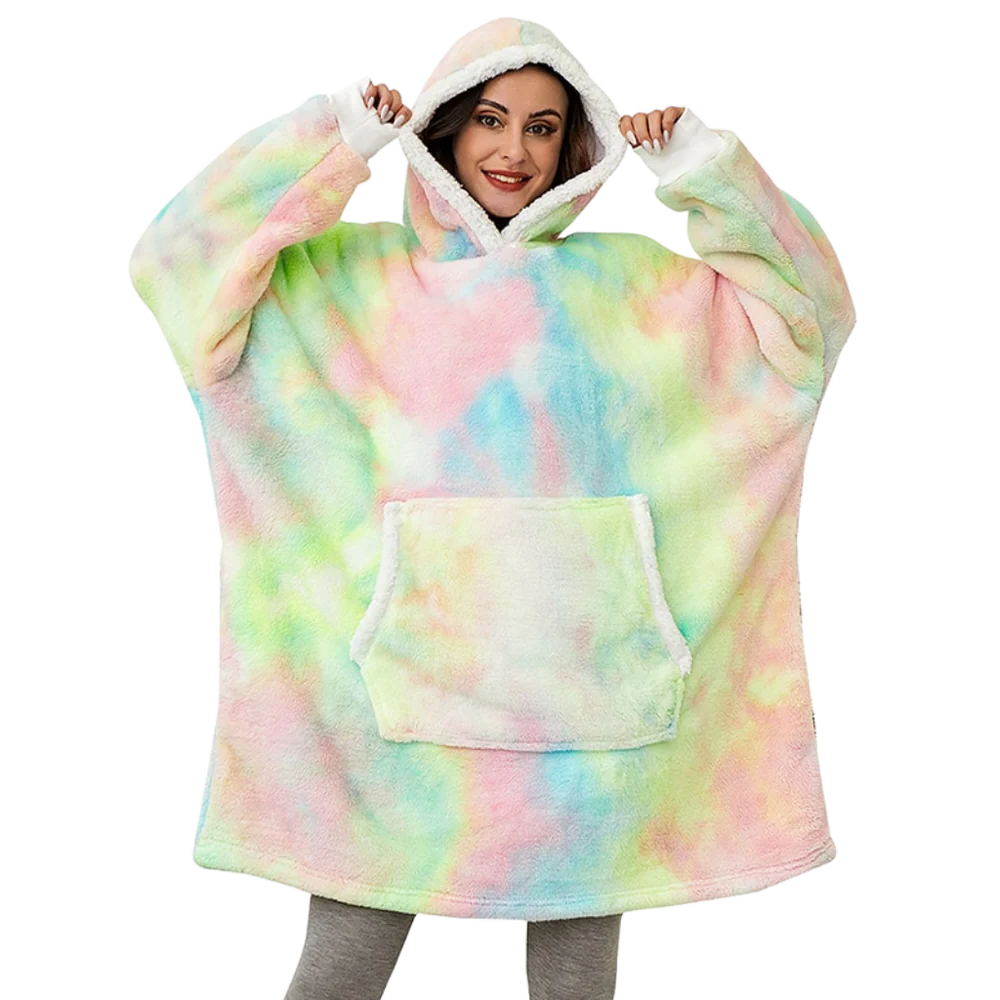 Cozy Giant Blanket Hoodie - Soft Flannel & Sherpa Fabric