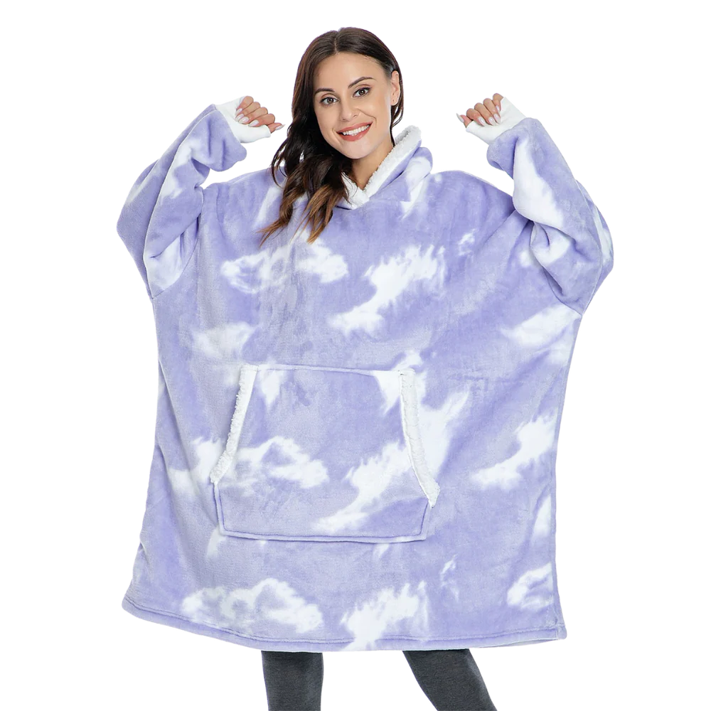 Cozy Giant Blanket Hoodie - Soft Flannel & Sherpa Fabric