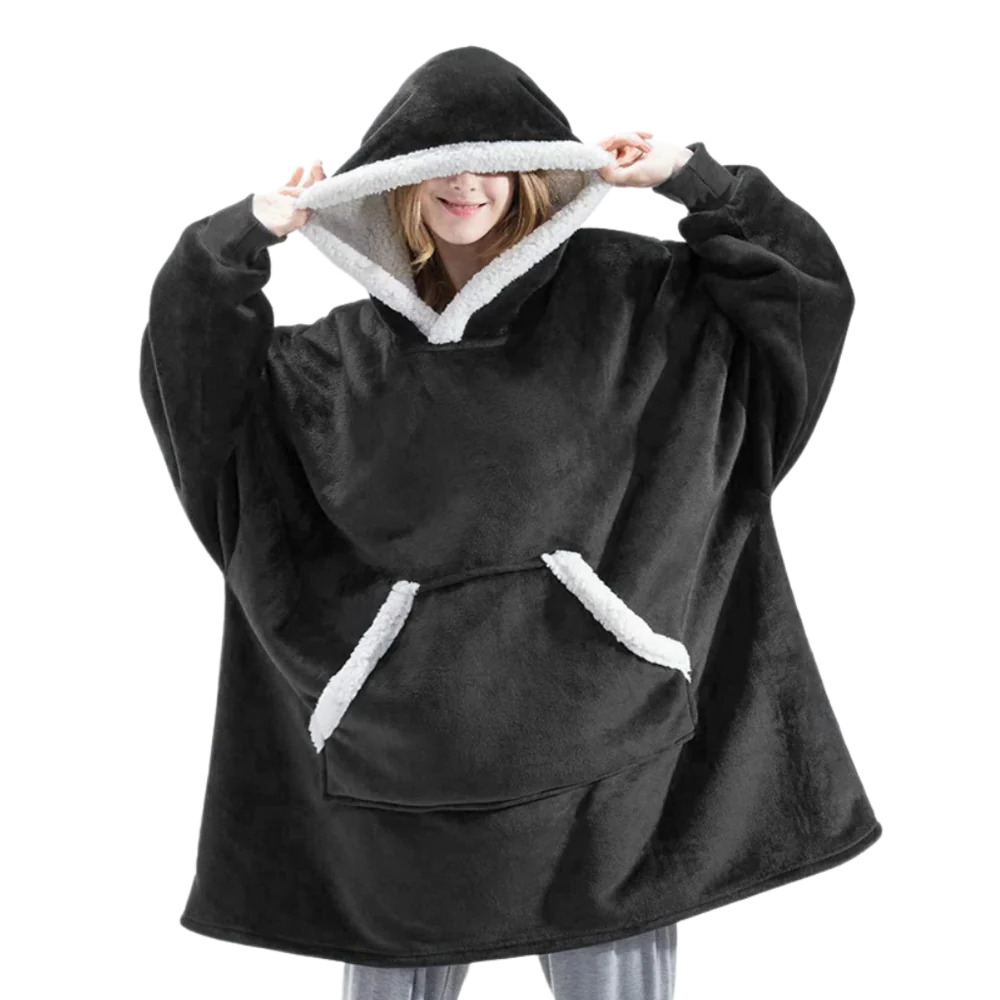 Cozy Giant Blanket Hoodie - Soft Flannel & Sherpa Fabric