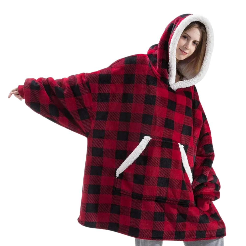 Cozy Giant Blanket Hoodie - Soft Flannel & Sherpa Fabric
