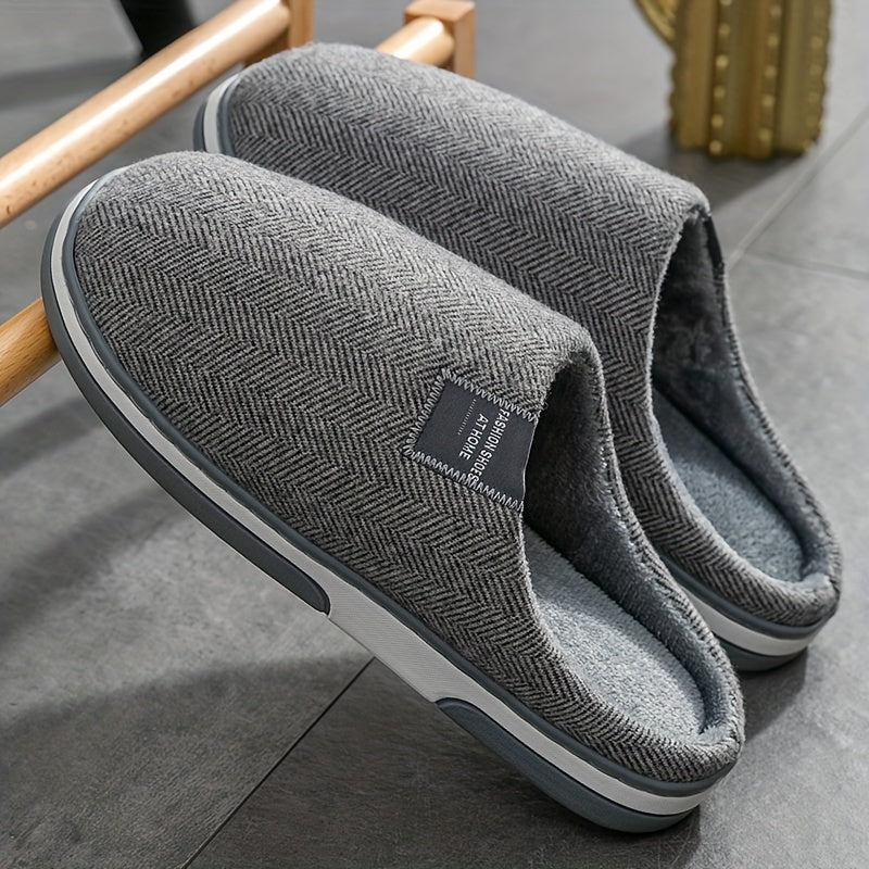 Cozy Men's Herringbone Slippers with Non-Slip Sole