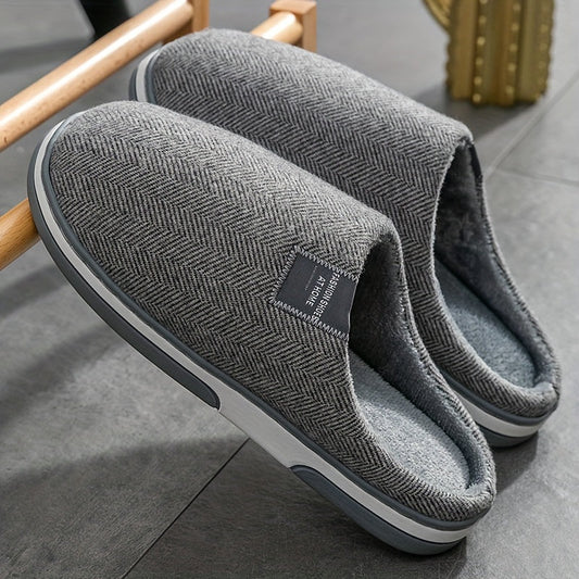 Cozy Men's Herringbone Slippers with Non-Slip Sole