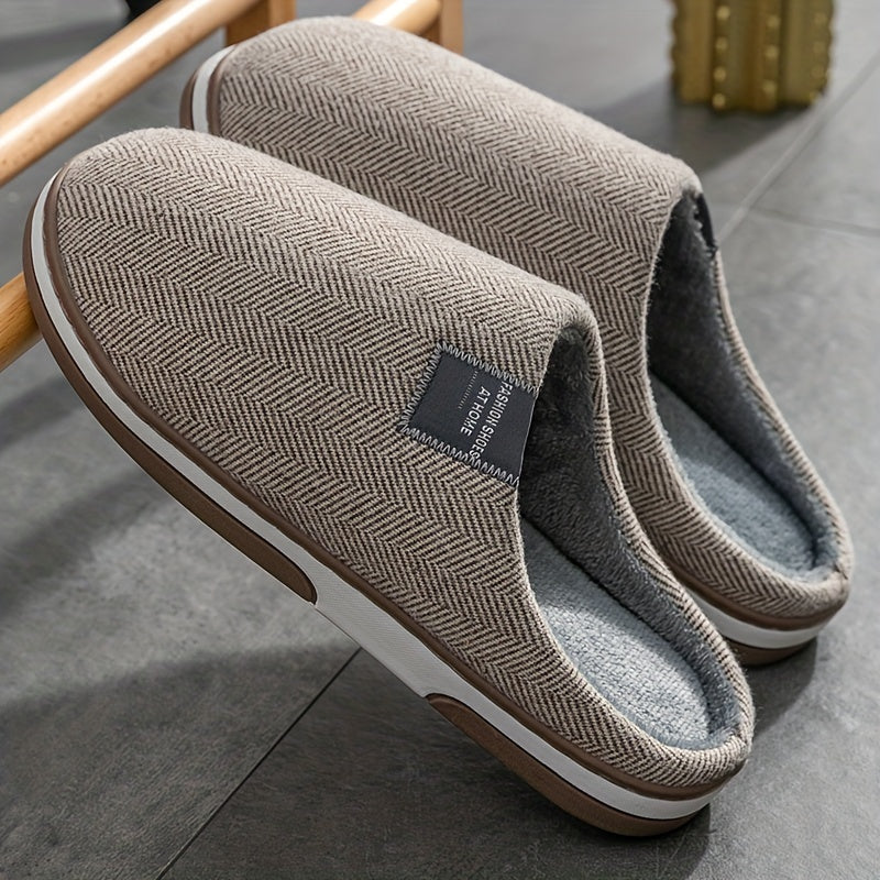 Cozy Men's Herringbone Slippers with Non-Slip Sole