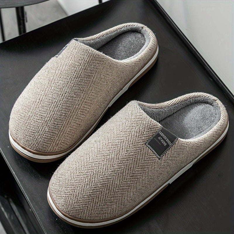 Cozy Men's Herringbone Slippers with Non-Slip Sole