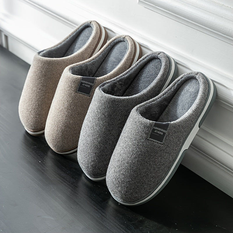 Cozy Men's Herringbone Slippers with Non-Slip Sole
