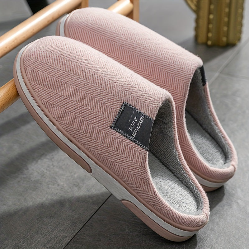 Cozy Men's Herringbone Slippers with Non-Slip Sole