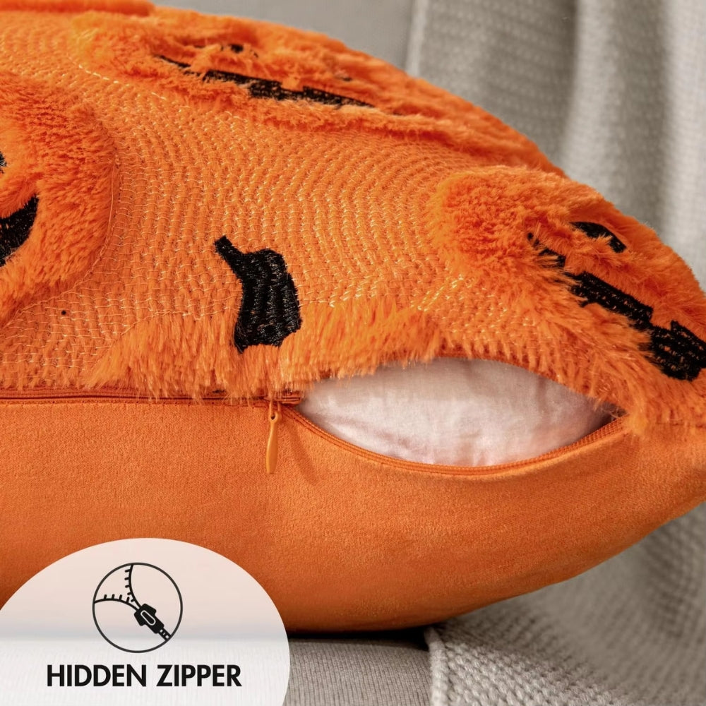 Cozy Pumpkin Pattern Faux Fleece Cushion Cover - 18x18