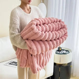 Cozy Striped Fluffy Blanket Throw for Sofa & Bed