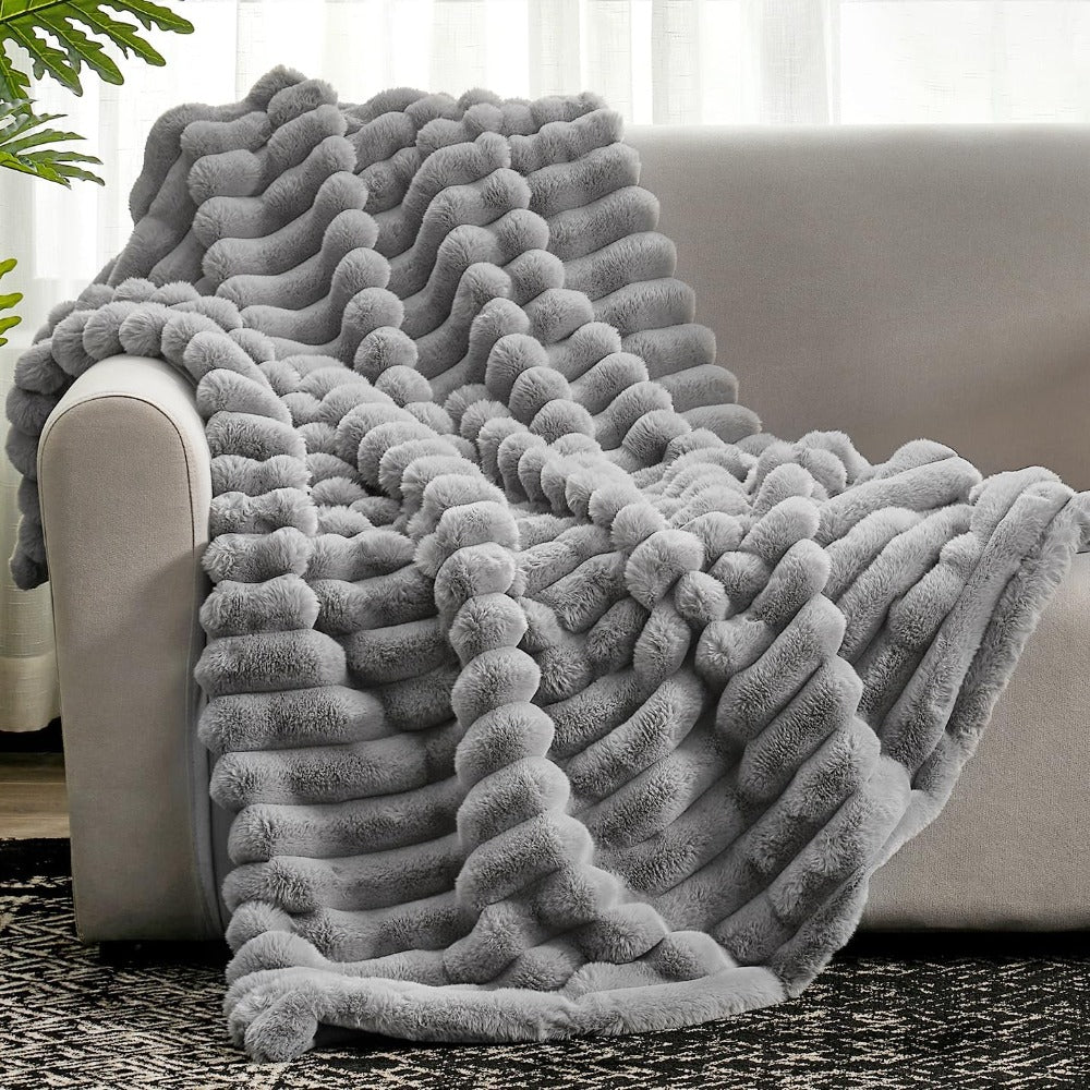 Cozy Striped Fluffy Blanket Throw for Sofa & Bed