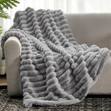 Cozy Striped Fluffy Blanket Throw for Sofa & Bed