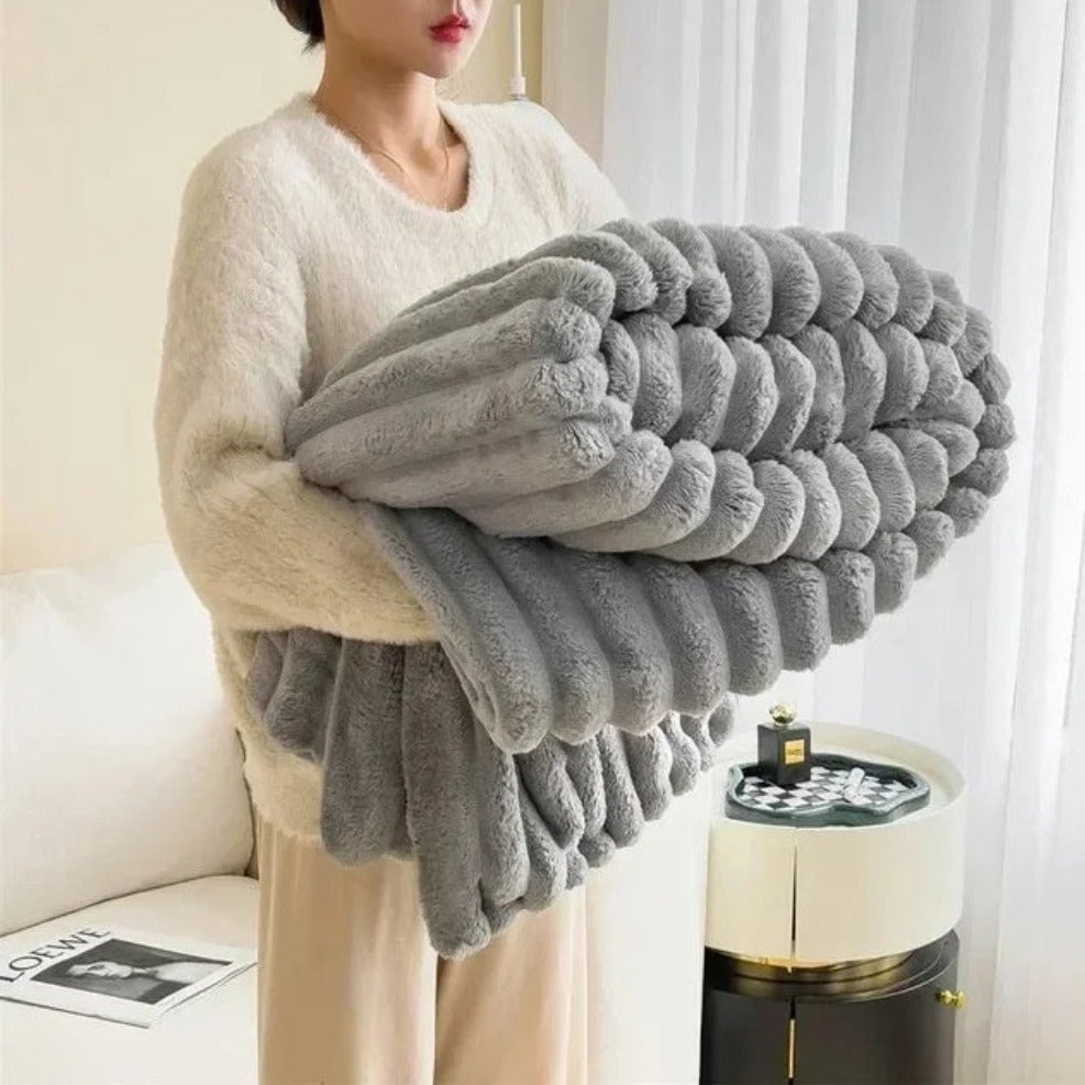 Cozy Striped Fluffy Blanket Throw for Sofa & Bed