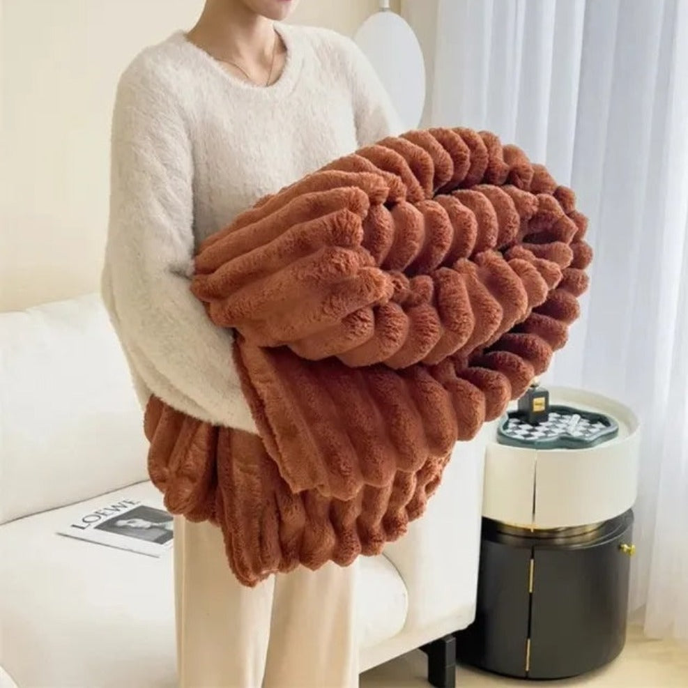 Cozy Striped Fluffy Blanket Throw for Sofa & Bed