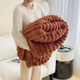 Cozy Striped Fluffy Blanket Throw for Sofa & Bed