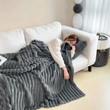 Cozy Striped Fluffy Blanket Throw for Sofa & Bed
