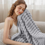 Cozy Striped Fluffy Blanket Throw for Sofa & Bed