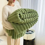 Cozy Striped Fluffy Blanket Throw for Sofa & Bed