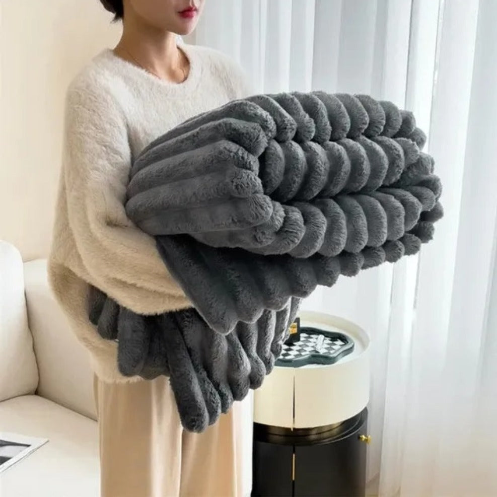 Cozy Striped Fluffy Blanket Throw for Sofa & Bed