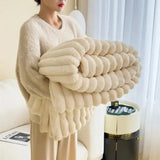 Cozy Striped Fluffy Blanket Throw for Sofa & Bed