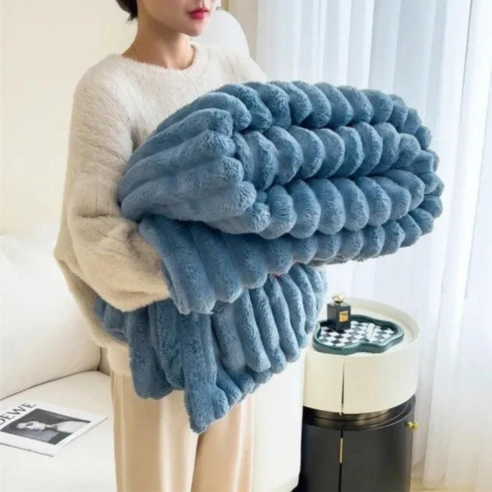 Cozy Striped Fluffy Blanket Throw for Sofa & Bed
