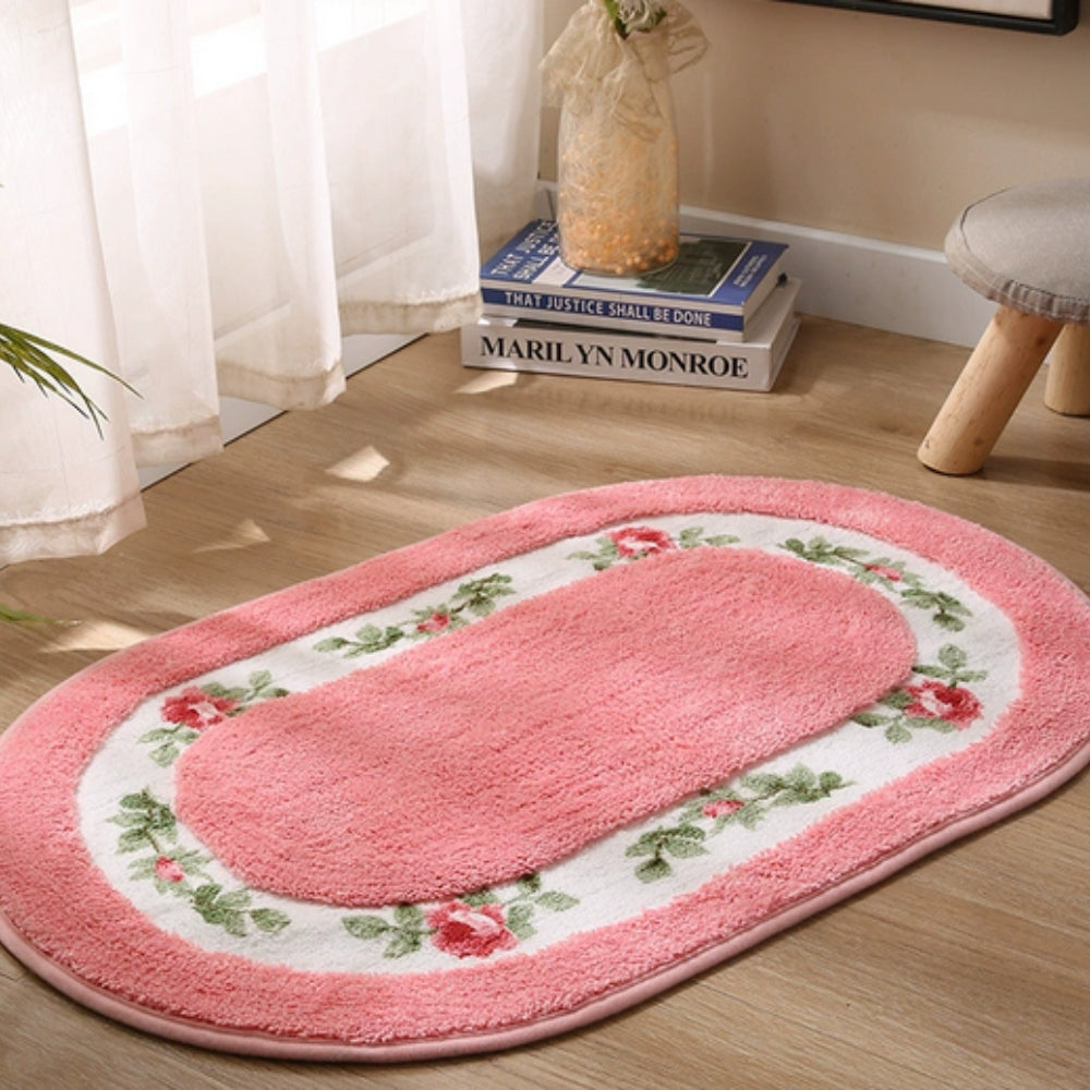 Elegant Floral Non-Slip Bath Mat - Soft Microfiber & Absorbent