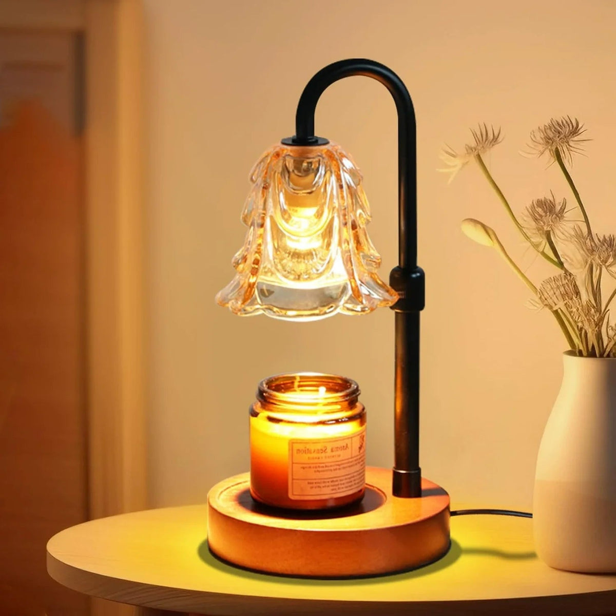 Elegant Flower Candle Warmer Lamp with Timer & Dimmable Light