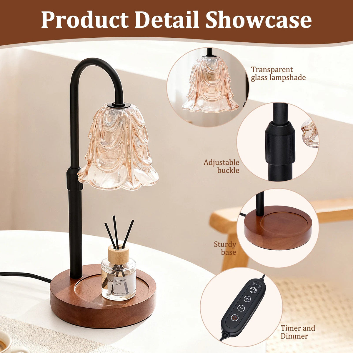 Elegant Flower Candle Warmer Lamp with Timer & Dimmable Light