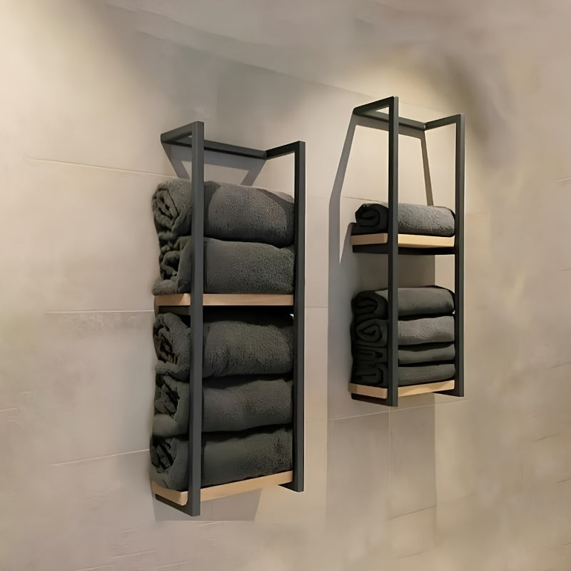 Elegant Industrial Towel Rack with Shelves for Modern Spaces