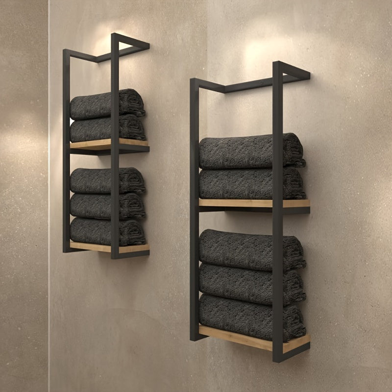 Elegant Industrial Towel Rack with Shelves for Modern Spaces