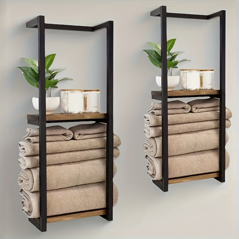 Elegant Industrial Towel Rack with Shelves for Modern Spaces