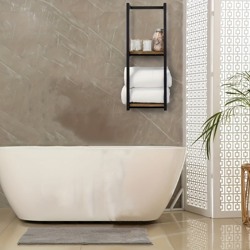 Elegant Industrial Towel Rack with Shelves for Modern Spaces