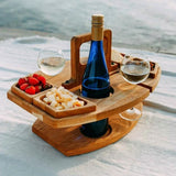 Elegant Oak Picnic Table - Compact Wine Holder for Outdoors