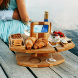 Elegant Oak Picnic Table - Compact Wine Holder for Outdoors