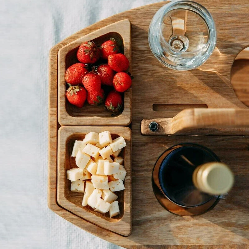 Elegant Oak Picnic Table - Compact Wine Holder for Outdoors