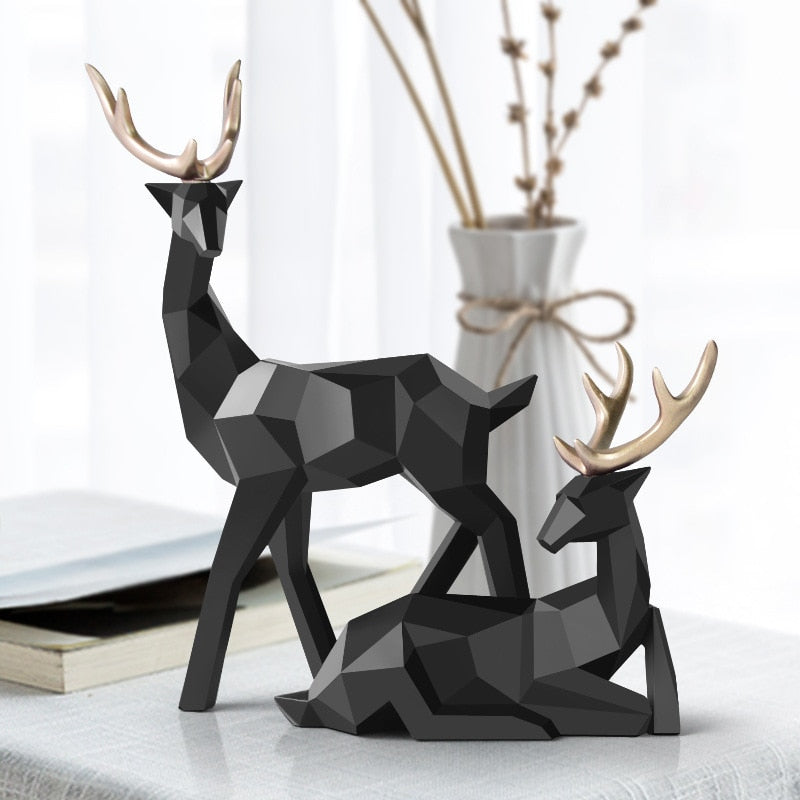 Elegant Resin Deer Sculpture Pair - Abstract Art Figures for Home Decor