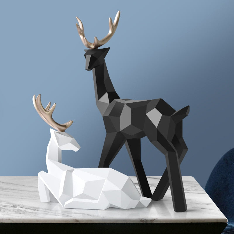 Elegant Resin Deer Sculpture Pair - Abstract Art Figures for Home Decor