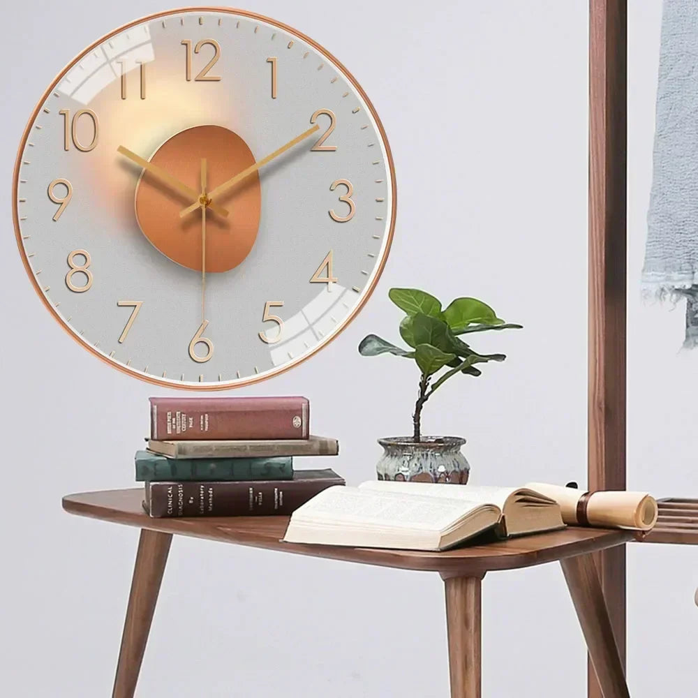 Elegant Silent Wall Clock - Gradient Gold Digital Design