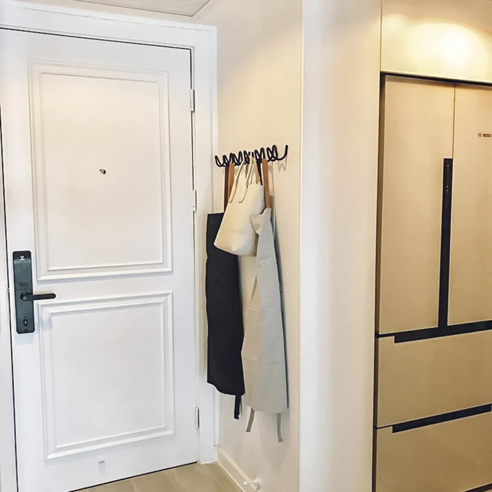Elegant Wall Mounted Coat Rack - Wavy Design Black Iron Hooks