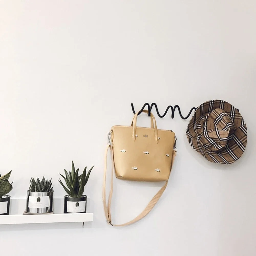 Elegant Wall Mounted Coat Rack - Wavy Design Black Iron Hooks