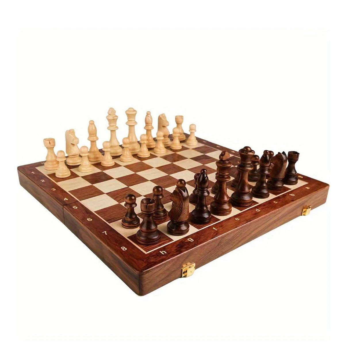 Elegant Wooden Chess Set - Handcrafted Walnut Board & Weighted Pieces