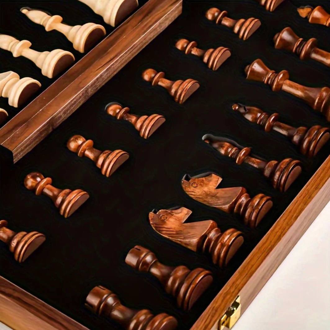 Elegant Wooden Chess Set - Handcrafted Walnut Board & Weighted Pieces