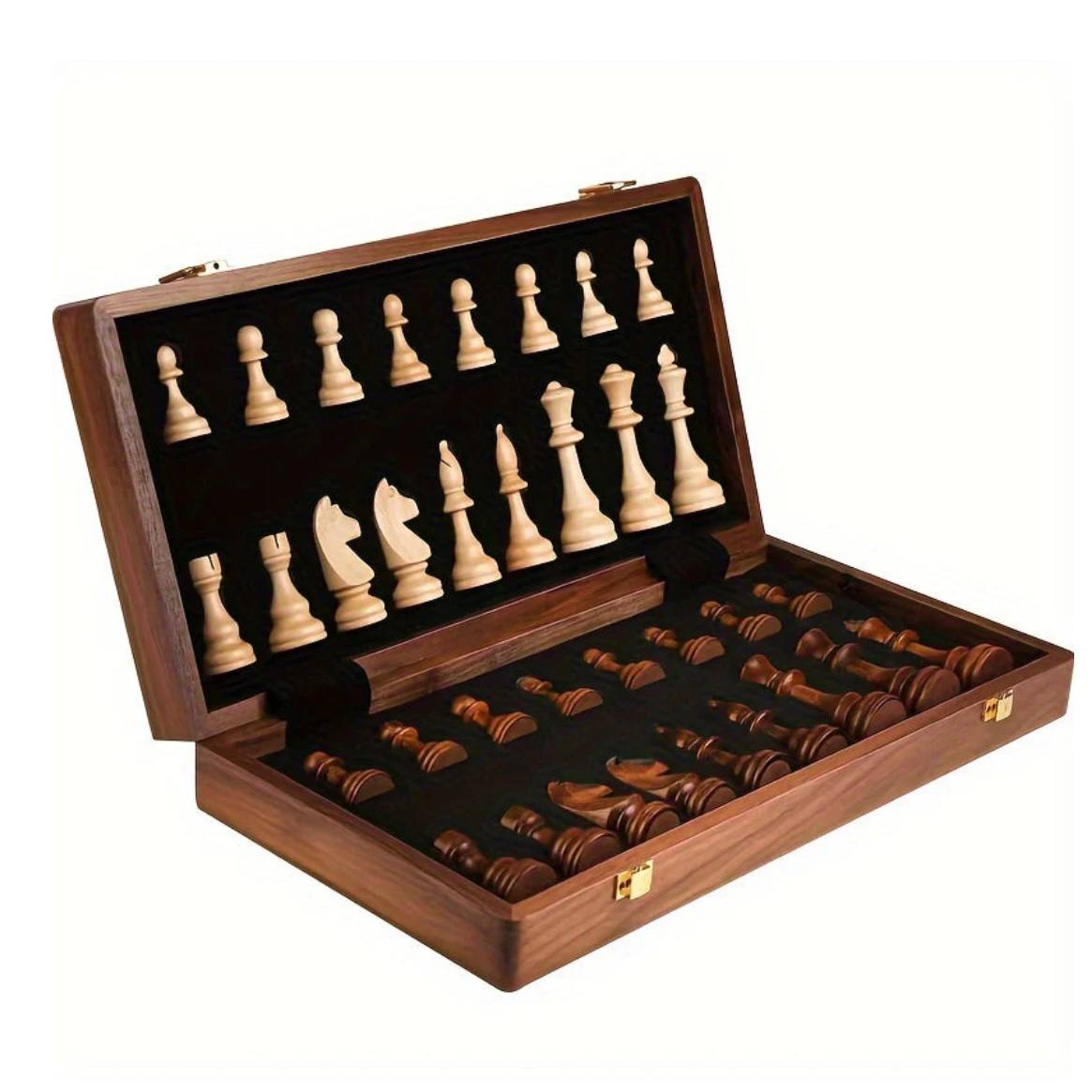 Elegant Wooden Chess Set - Handcrafted Walnut Board & Weighted Pieces